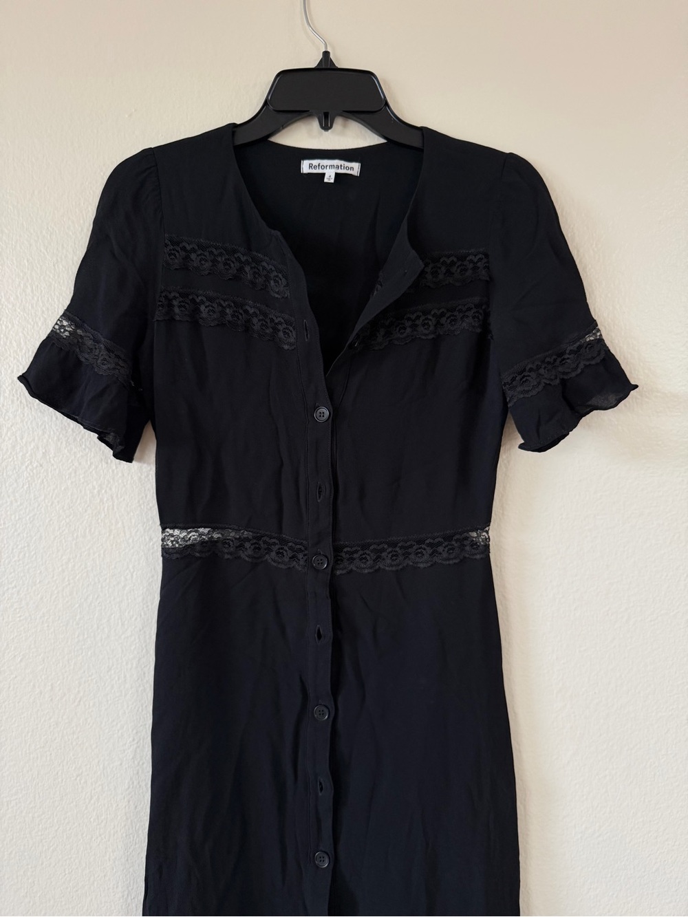 Reformation Black Lace-Trim Button Front Dress - Picture 7 of 9